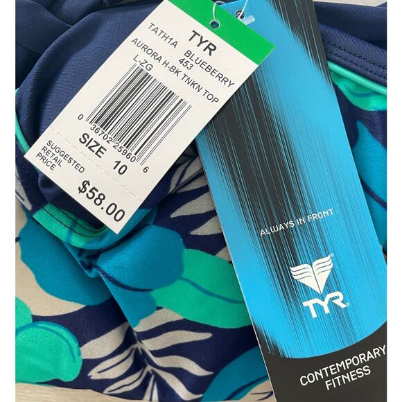 TYR Fitness Aurora High Back Tankini Top - Floral Blueberry - Size 10 - $58 - Picture 3 of 6